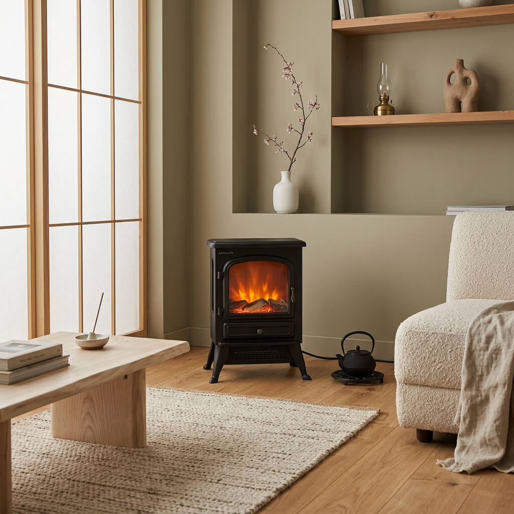 Atri, freestanding see-through fireplace