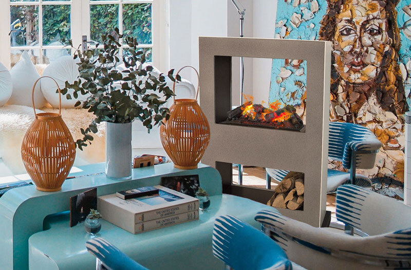 Lasize, freestanding see-through fireplace